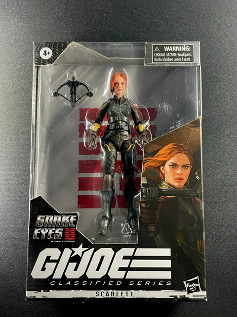 G.I. Joe Classified Series Scarlett action figure from Snake Eyes G.I. Joe Origins with black tactical armor and crossbow accessory