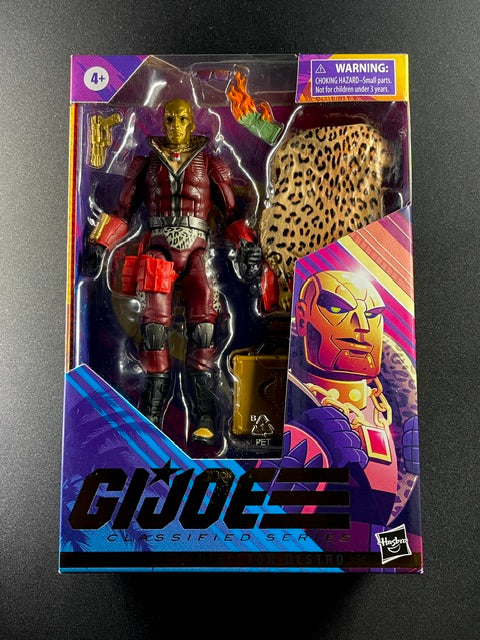 G.I. Joe Classified Series Destro action figure with metallic gold mask, red tactical armor, and weapons accessories by Hasbro