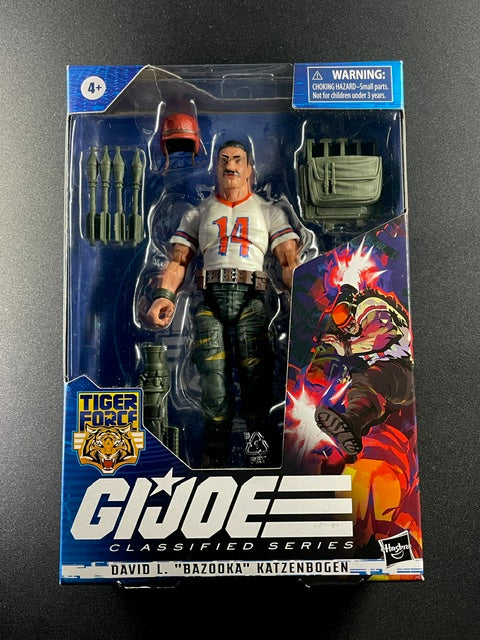 G.I. Joe Classified Series Tiger Force Bazooka action figure with number 14 jersey, helmet, rockets, and anti-armor accessories