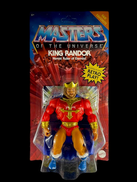 Masters of the Universe Origins King Randor in red and gold armor Fan Favorite variant.