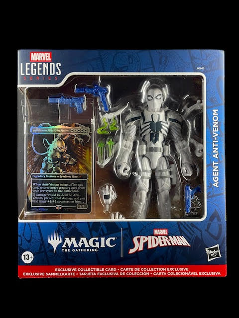 Marvel Legends Agent Anti-Venom figure with Magic the Gathering card and accessories in collector box