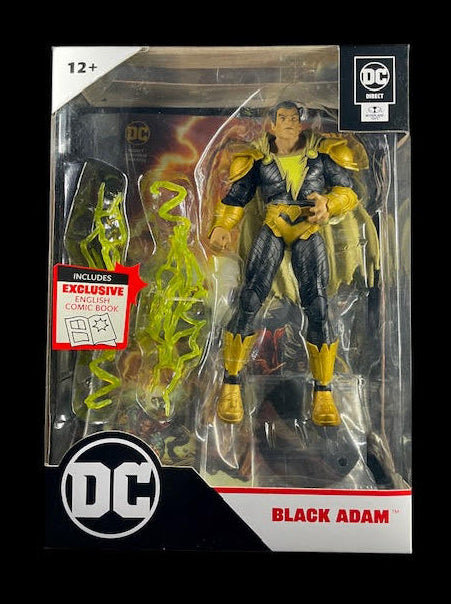 DC Page Punchers McFarlane Toys Black Adam figure in box with lightning accessories and comic book