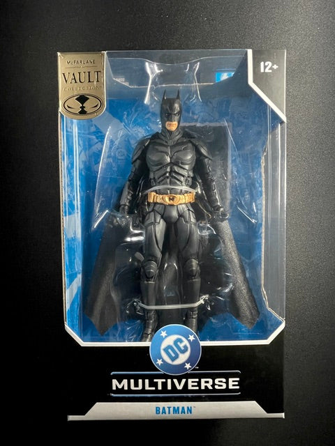 McFarlane Toys DC Multiverse Vault Collection Batman 7-inch action figure featuring Dark Knight movie-inspired black armor, cape, and gold utility belt