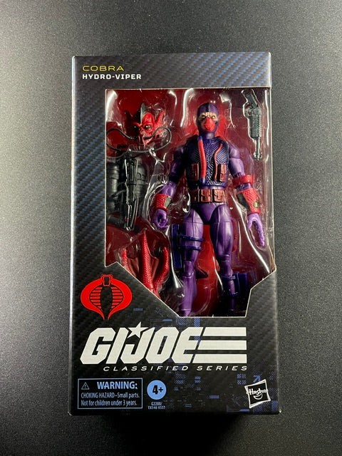 G.I. Joe Classified Series Cobra Hydro-Viper action figure with purple diving suit, underwater equipment, and sea-creature companion