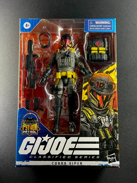 G.I. Joe Classified Series Cobra Viper Python Patrol action figure with tactical armor, rifle, backpack, and accessories by Hasbro