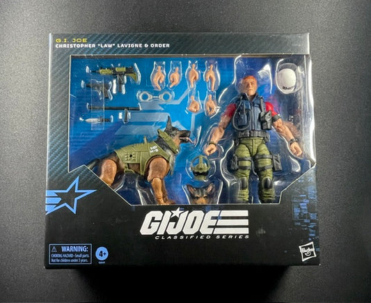G.I. Joe Classified Series Christopher Law Lavigne and Order German Shepherd action figure set with military police gear and accessories