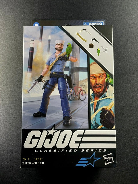 G.I. Joe Classified Series Shipwreck action figure with sailor uniform, Polly parrot companion, weapons, and accessories