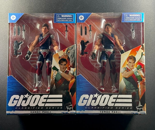G.I. Joe Classified Series Xamot & Tomax Paoli action figure with blue and red Cobra uniform, weapons, and accessories by Hasbro