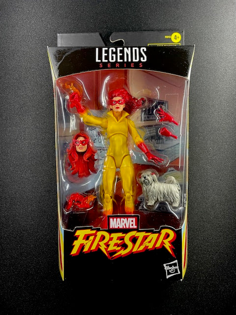 Marvel Legends Firestar 6 inch action figure with flame effects in box