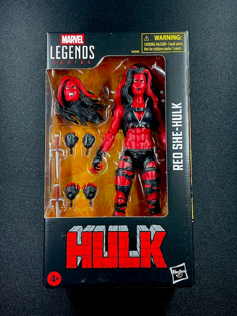Marvel Legends Red She-Hulk 6-inch action figure in original box with accessories