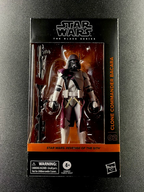 Star Wars The Black Series Clone Commander Bacara action figure from Revenge of the Sith – 6-inch collectible by Hasbro.
