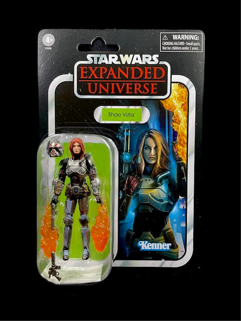 Star Wars Vintage Collection Shae Vizla action figure on Expanded Universe card with flame effects