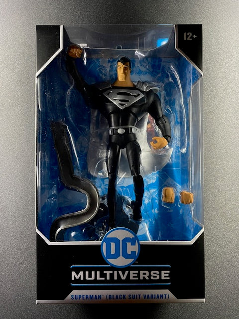 Shop the DC Multiverse Superman Black Suit Variant animated figure by McFarlane – 2022 collector release with accessories and display stand.