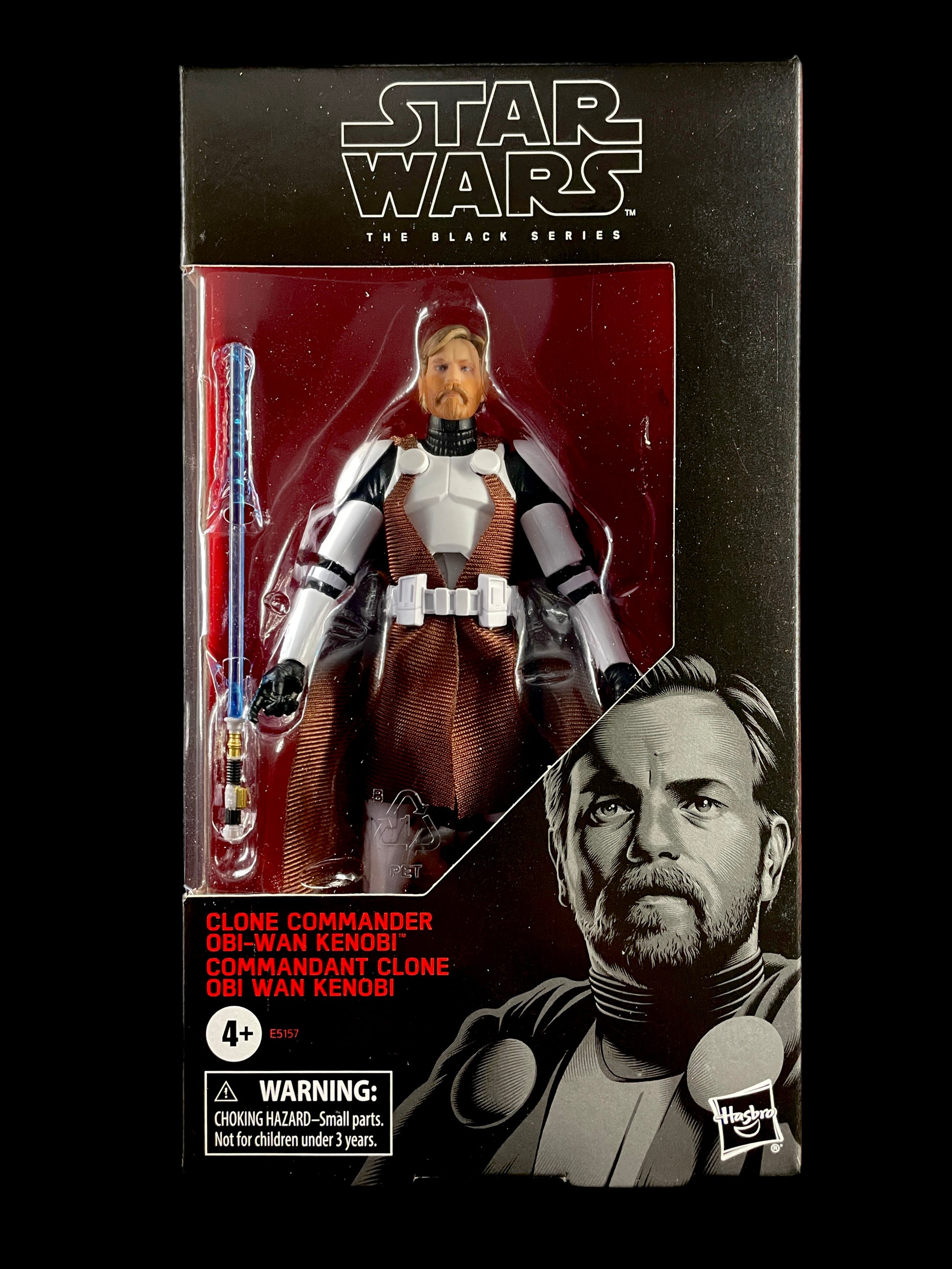 Star Wars Black Series Clone Commander Obi-Wan Kenobi figure in Jedi clone armor with lightsaber in box