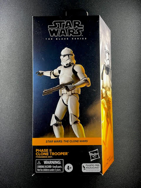 Star Wars Black Series Phase II Clone Trooper action figure in sealed packaging from Hasbro