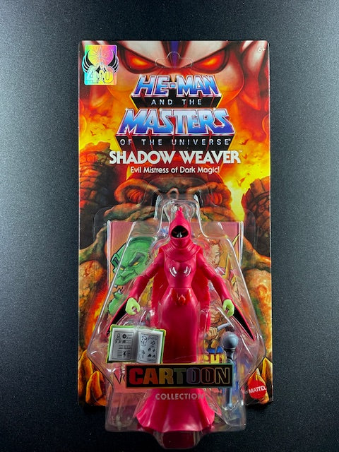 Masters of the Universe Origins Cartoon Collection Shadow Weaver figure in carded packaging